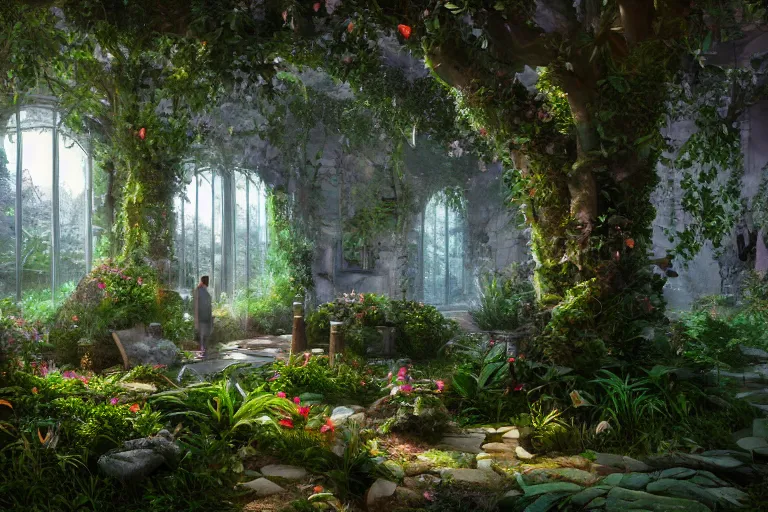 Image similar to ,inside a magical ethereal garden, highly detailed, 4k, HDR, award-winning, artstation, octane render