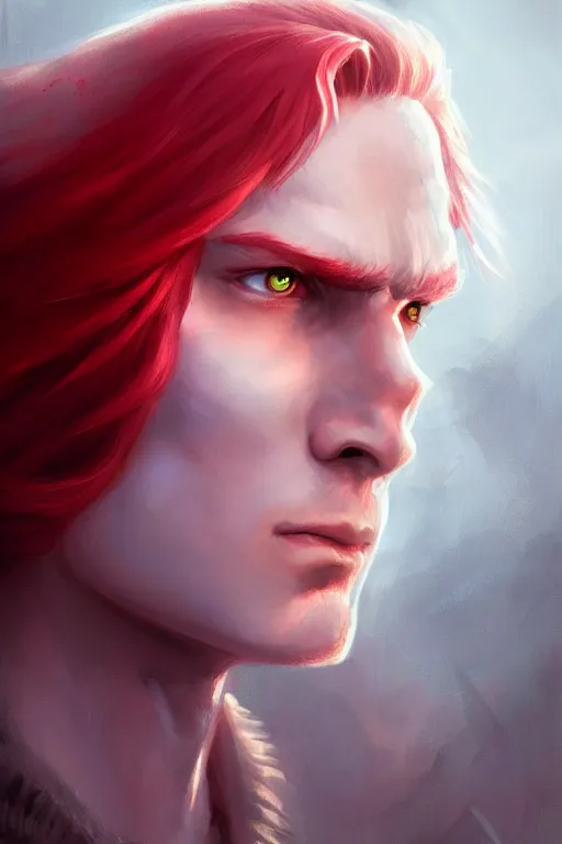 Image similar to fairy prince, red hair, highly detailed, d & d, fantasy, highly detailed, digital painting, trending on artstation, concept art, sharp focus, illustration, art by artgerm and greg rutkowski and fuji choko and viktoria gavrilenko and hoang lap