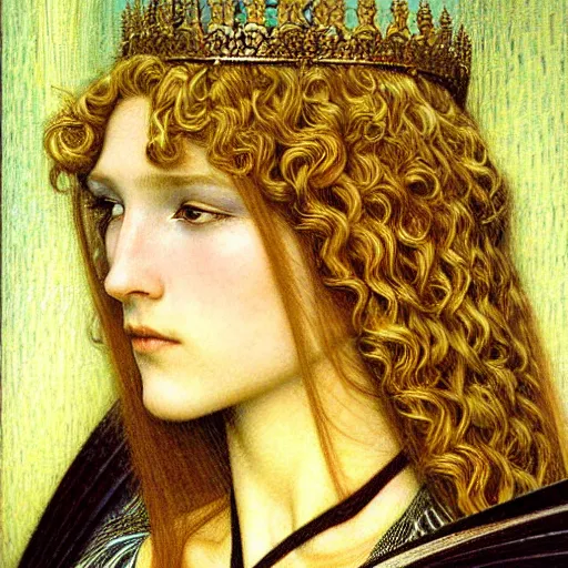 Image similar to detailed realistic face portrait of a beautiful young medieval queen by jean delville, art nouveau, symbolist, visionary, gothic