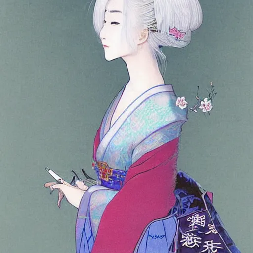 Image similar to Portrait of a japanese princess young lady, with white hair!!!! beauty artwork by Akihiko Yoshida