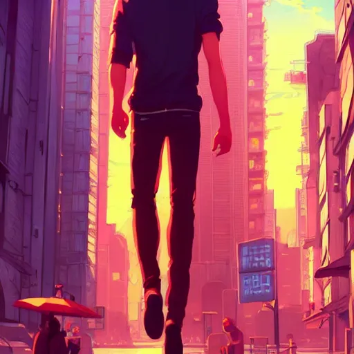 Image similar to Paul Wesley, city background, intricate, highly detailed, digital painting, artstation, official media, anime key visual, concept art, rich vivid colors, ambient lighting, sharp focus, illustration, art by Artgerm, Makoto Shinkai, Ilya Kuvshinov, Lois Van Baarle, and Rossdraws