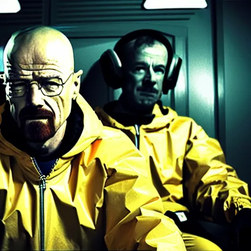 Image similar to still of a breaking bad episode where walter white is trapped in outer space, cinematic