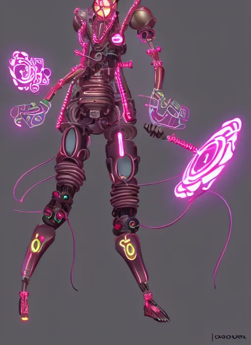 Image similar to character design, cyberpunk nezha resurrected in mechanical lotus