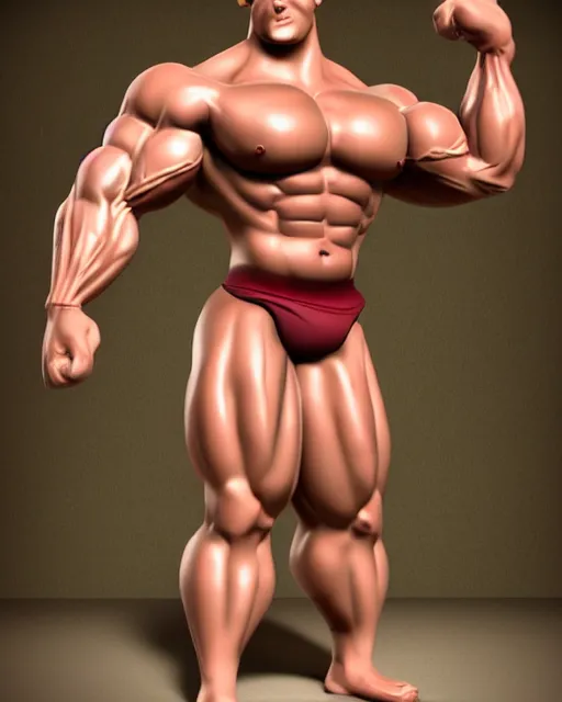 Image similar to muscular bodybuilder jimmy neutron realistic detailed cinematic lighting 3 d photorealistic