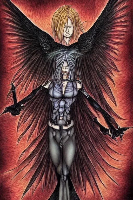 Prompt: human need death angel, realistic, art by tafy laplanche, colored by masashi kishimoto