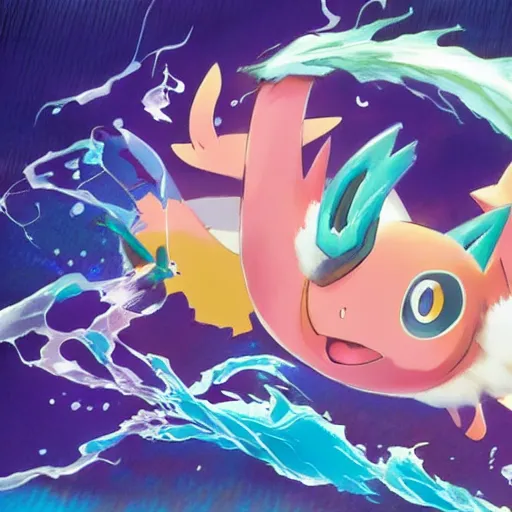 Image similar to A new Pokemon that is an aquatic cat, Pokemon official art, Gamefreak, Nintendo, 8k, Illustration