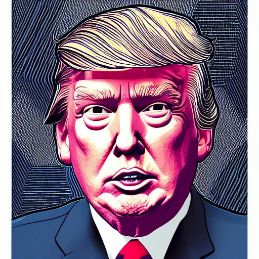 Prompt: the portrait donald trump with laser eyes, an ultrafine detailed illustration by james jean, final fantasy, intricate linework, bright colors, behance contest winner, vanitas, angular, altermodern, unreal engine 5 highly rendered, global illumination, radiant light, detailed and intricate environment