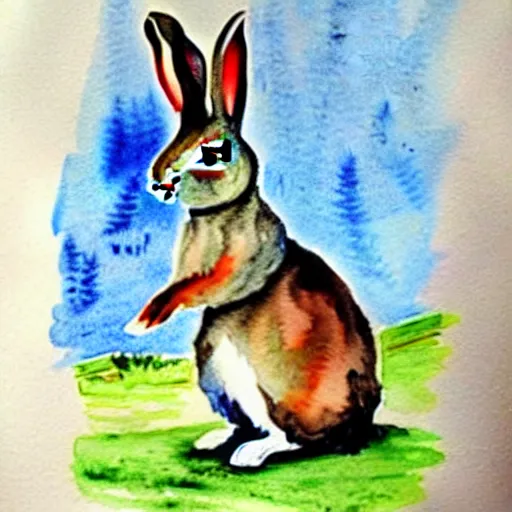 Image similar to water colour illustration of a rabbit wearing a ww1 uniform