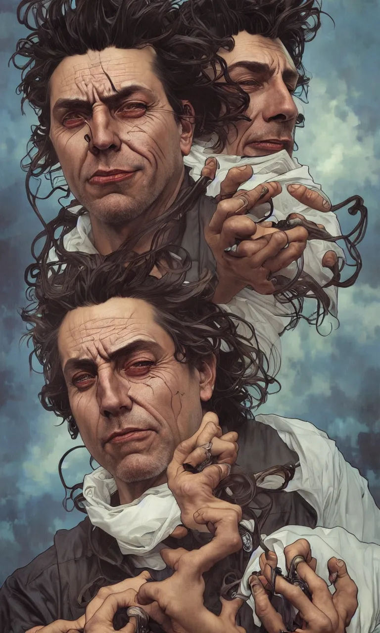 Prompt: hyper realistic portrait of rick sanchez by lee bermejo, alphonse mucha and greg rutkowski