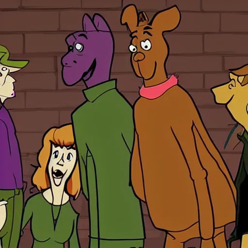 Prompt: Scooby Doo drunk and depressed in a dark alley