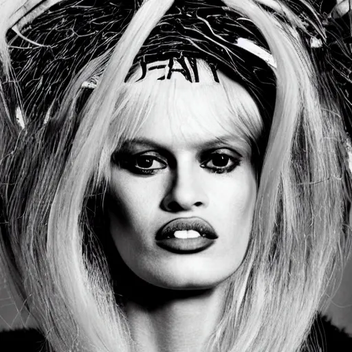 Image similar to close up of birgit bardot as avant - garde fashion model in year 3 0 0 0, official versace editorial, highly detailed