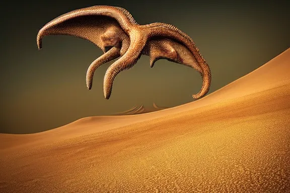 Image similar to “ very very intricate photorealistic photo of an eldritch horror flying over the desert, detailed natural lighting, award - winning crisp details ”