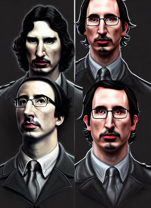 Image similar to a portrait of john oliver standing next to adam driver as in the vigo carpathian painting, stoic, military uniform, fantasy, intricate, beautiful, highly detailed, charcoal, centered, dark, smokey, digital painting, concept art, smooth, sharp focus, illustration, art by artgerm and greg rutkowski