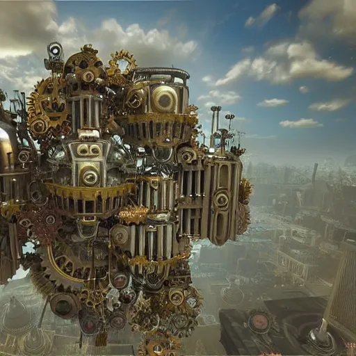 Image similar to flying city in a mechanical flower flower flower flower, sky, steampunk!!!, fantasy art, steampunk, masterpiece, unreal engine