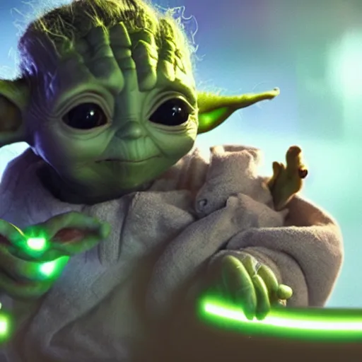 Prompt: “Baby yoda and Groot playing with each other, cinematic lighting” - n 6