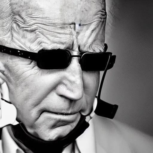 Prompt: uhd candid photo of joe biden wearing a muzzle, with accurate face, real muzzle, uhd, studio lighting, correct face, photo by annie leibovitz