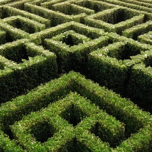 Prompt: hedge maze made of diamonds