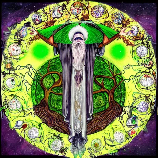 Image similar to gnostic kabbalist druid merging with the tree of life