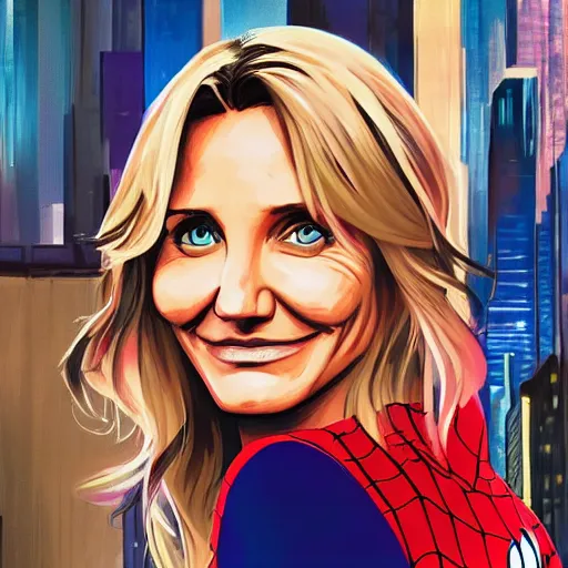 Image similar to cameron diaz portrait, spider - man : into the spider - verse, comic, comix