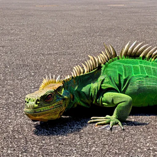 Prompt: a humongous iguana LAYING laying laying on earth outside space