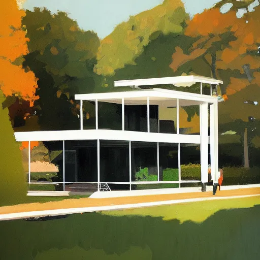 Image similar to farnsworth house painting by atey ghailan