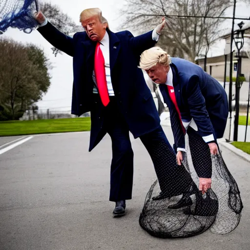 Prompt: Donald Trump being caught with a net