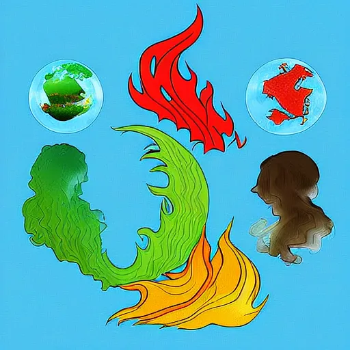 Image similar to the elements of fire, water, earth and air. digital art