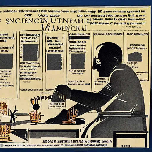 Prompt: The universal prior's malign hypotheses, illustrated as part of a back copy of Scientific American