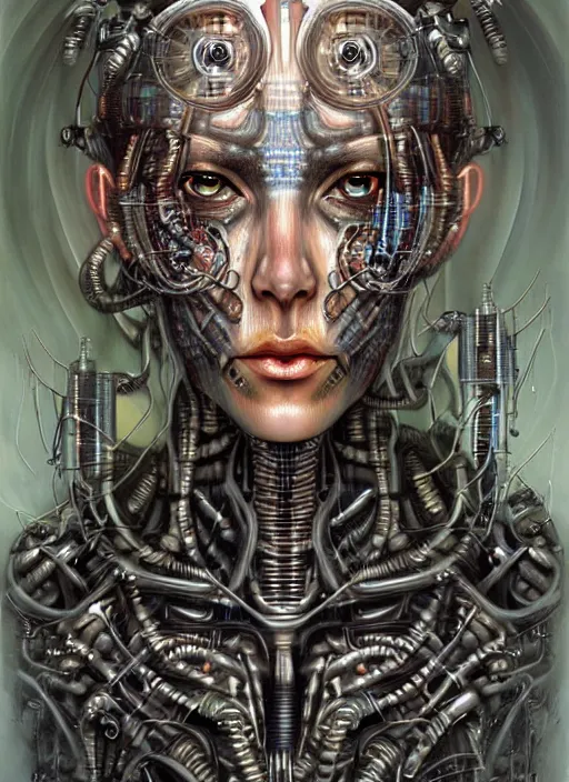 Image similar to biopunk cyborg portrait by julie bell, intricate biopunk patterns, detailed!, very sharp!!!