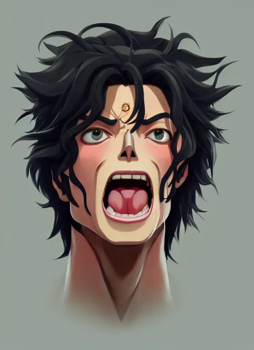 Prompt: centered!! macro head portrait of medieval yelling!! king michael jackson, artstation, detailed cartoon, elegant, digital painting, concept art, smooth, sharp focus, illustration, ghibli, makoto shinkai, don bluth, fujita goro, jean giraud, akihiko yoshida, tom whalen 8 k