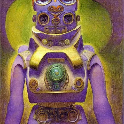 Prompt: ornate robot cat, by annie swynnerton and diego rivera and nicholas roerich and jean delville, symbolist, dramatic lighting, elaborate geometric ornament, art brut, colors are soft greens and blues and purple, smooth, sharp focus, extremely detailed, adolf wolfli and ( donato giancola )