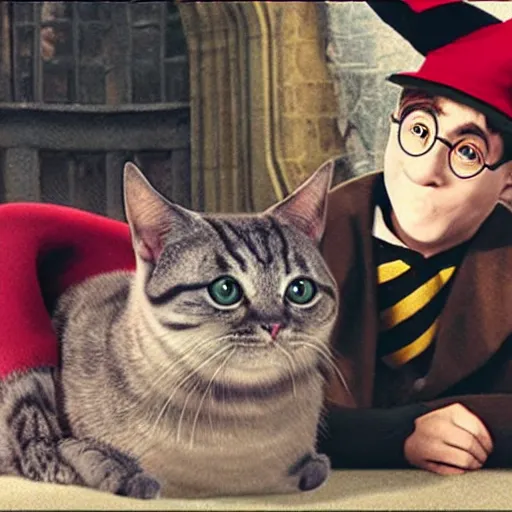 Prompt: harry potter as cat in the hat