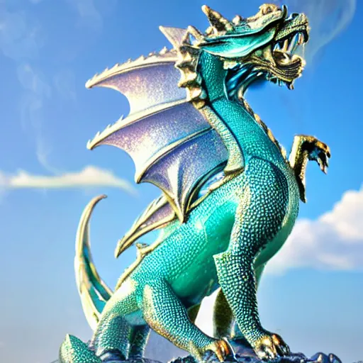 Image similar to crystal dragon in the sunny sky with mist around