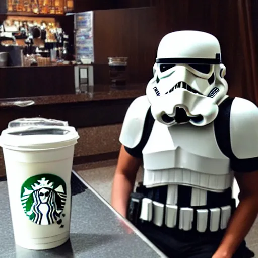 Image similar to stormtrooper drinking Starbucks