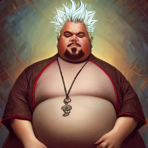 Image similar to Obese Guy Fieri, fantasy, intricate, elegant, highly detailed, digital painting, artstation, concept art, matte, sharp focus, illustration, art by Artgerm and Greg Rutkowski and Alphonse Mucha