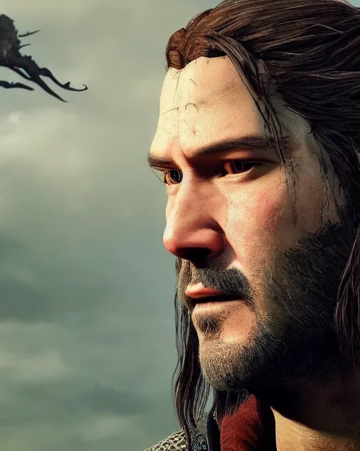 Prompt: Keanu Reevez in the role of Witcher III Gerald of Rivia, amazing short, 8K, IMAX, ultra detailed