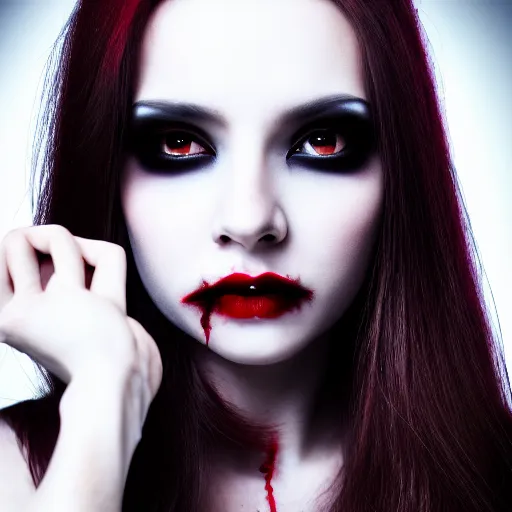 Prompt: photo of a real-life beautiful vampire queen, eye contact, headshot, highly detailed, 4k