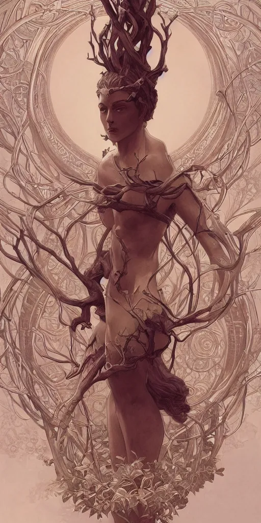 Image similar to ultra realistic illustration, a statue of the tree of life, intricate, elegant, highly detailed, digital painting, artstation, concept art, smooth, sharp focus, illustration, art by artgerm and greg rutkowski and alphonse mucha