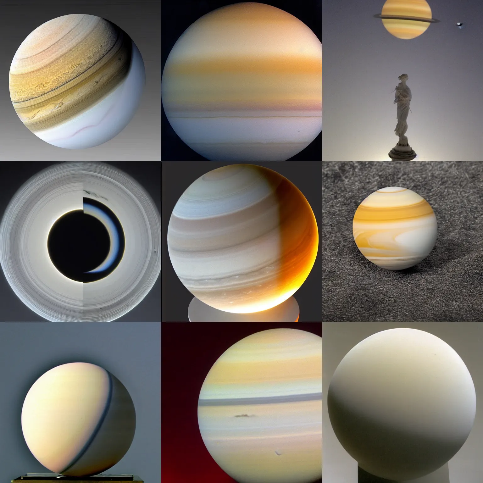 Prompt: the marble sculpture of Saturn the planet, harsh flash