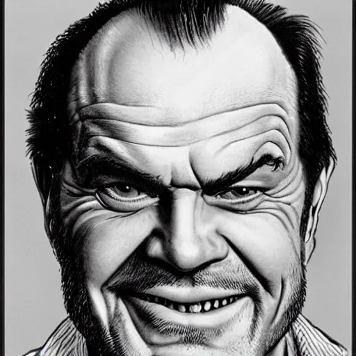 Image similar to a portrait of Jack Nicholson drawn by Robert Crumb