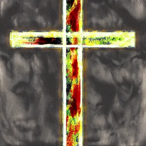 Prompt: christian cross art.. digital layered. visible paint strokes.