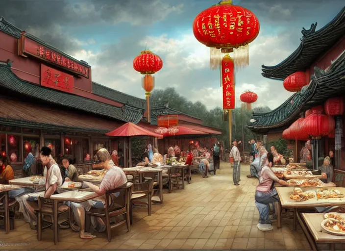 Prompt: a chinese buffet in arkansas, grotesque painting, elegant intricate digital painting artstation concept art by mark brooks and brad kunkle extreme detailed