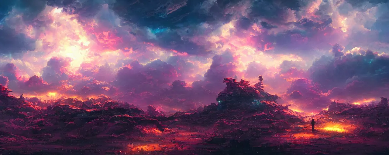 Image similar to ” epic clouds, [ cinematic, detailed, epic, widescreen, opening, establishing, mattepainting, photorealistic, realistic textures, octane render, art by paul lehr ] ”