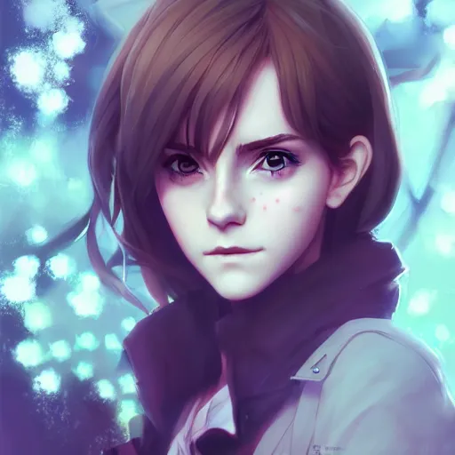 Image similar to anime portrait of emma watson as an anime girl by Stanley Artgerm Lau, WLOP, Rossdraws, James Jean, Andrei Riabovitchev, Marc Simonetti, and Sakimichan, trending on artstation