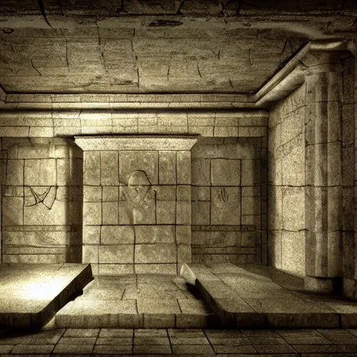 Prompt: giant mysterious eerie ancient mausoleum hidden scriptures engraved on its walls, extremely high detail, photo realistic, cinematic, dramatic, post processed