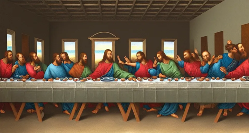 Image similar to The Last Supper, but every character is a baby
