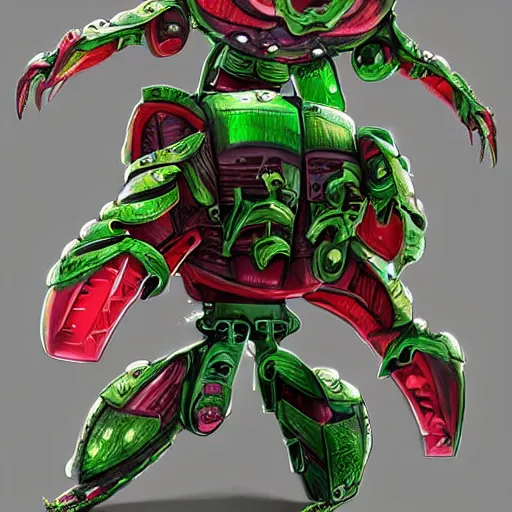 Image similar to Very very very very highly detailed sci-fi Watermelon war machine. Realistic Concept digital art in style of Hiromasa Ogura Gost in the shell, more watermelon a bit less war machine, epic dimensional light
