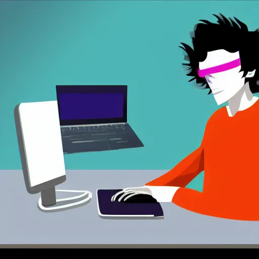 Prompt: low - fi hacker avatar character working at computer