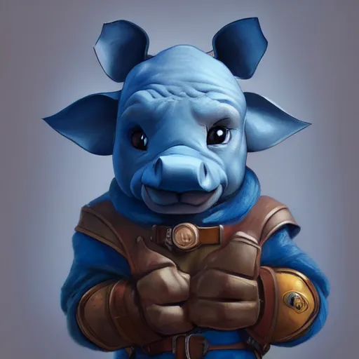 Prompt: An adorable anthropomorphic blue rhino wearing adventurer's clothing, highly detailed, digital painting, artstation, concept art, smooth, sharp focus, studio light, by Justin Gerard,