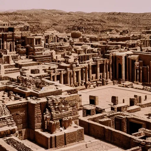 Prompt: ancient urban city view, building, desert, temple